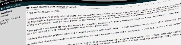 Пользователь 2+2 предложил изменить структуру выплат в МТТ турнирах 