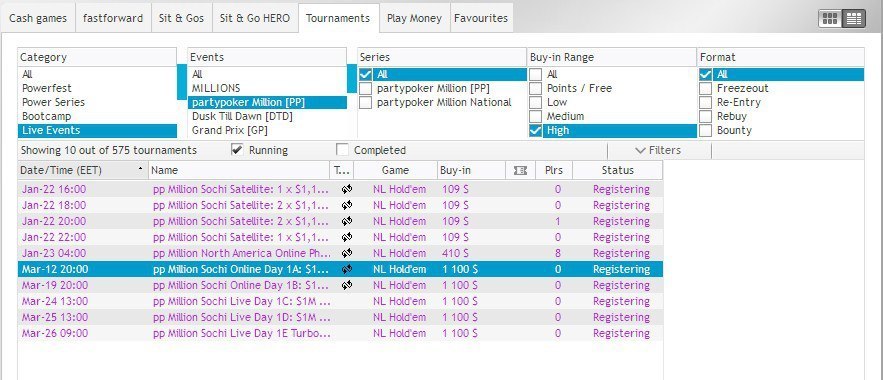 PartyPoker Million Sochi