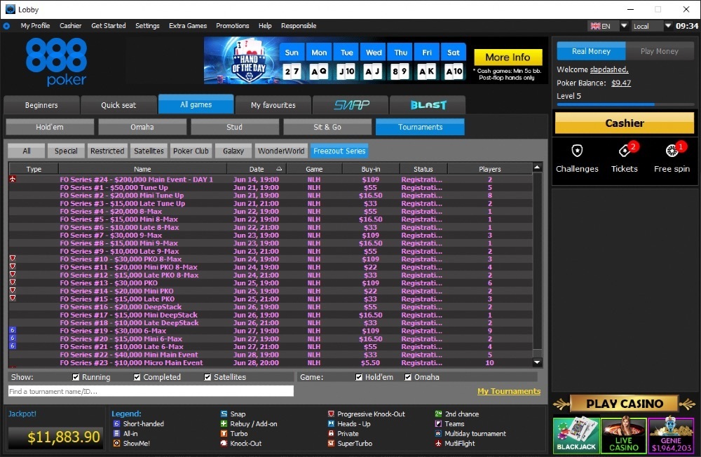 Freezeout Series на 888покер